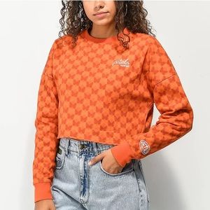 NWT Petals & Peacocks Orange Butterfly Print Embroidery Logo Cropped Sweatshirt
